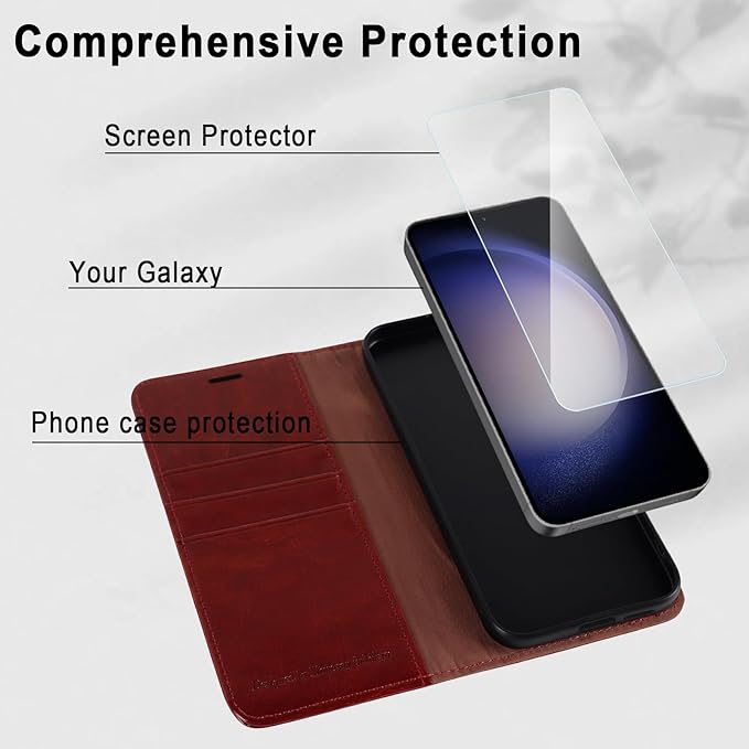 MONASAY Wallet Case Compatible for Galaxy S23 5G,[RFID Blocking] Flip Folio Leather Cell Phone Cover with Credit Card Holder, 6.1 inch, Burgundy