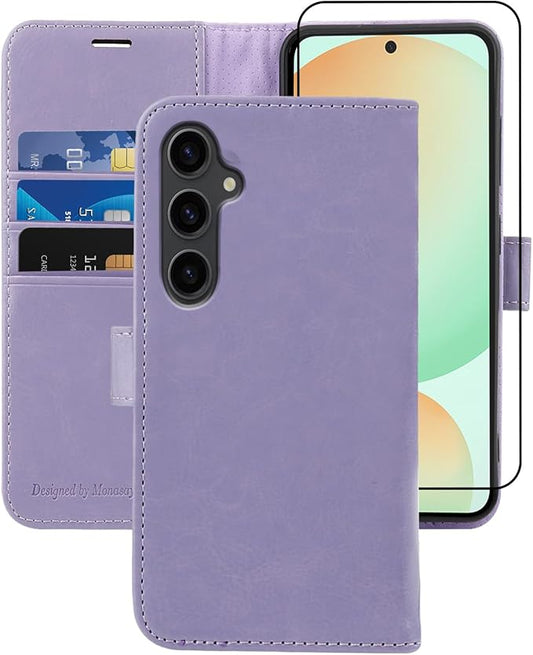 MONASAY Wallet Case Fit for Samsung Galaxy S24 FE 6.1 inch 5G,[RFID Blocking] Flip Folio Leather Cell Phone Cover with Credit Card Holder, Lavenders