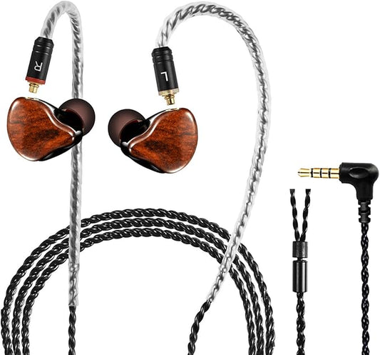 in Ear Monitor Headphones, HiFi Stereo IEM Earphones, Dynamic Dual Driver Wired Earbuds with Detachable Cable, Noise Canceling Headset for Singers Musicians Drummers Audiophile (Wood Grain)