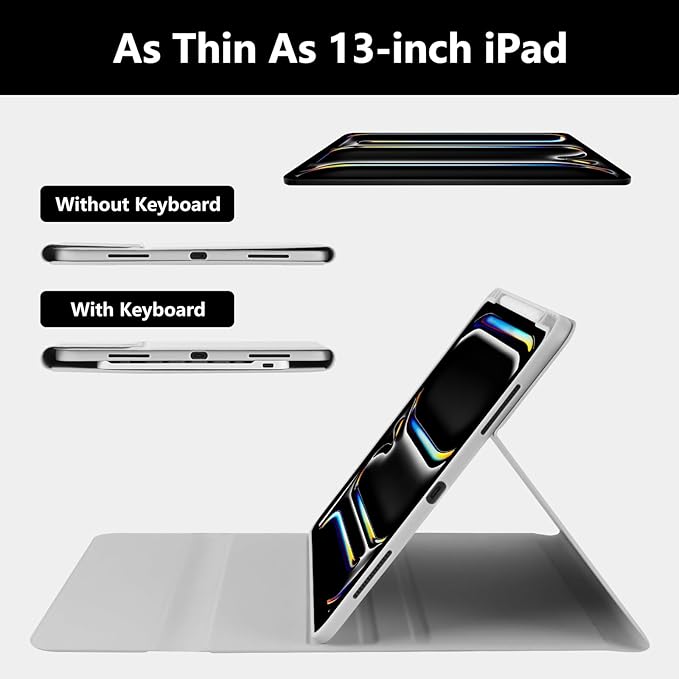 aMZCaSE for iPad Pro 13 inch Case with Keyboard (M4, 2024), iPad Pro 13 Keyboard with Magnetic Detachable Folio Slim Cover, Smart Sleep/Wake, Pencil Holder, Gray