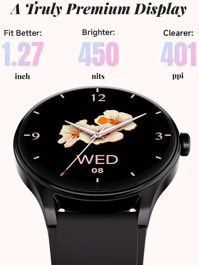 Smart Watch for Women, Smartwatch Compatible Android and iOS Phone, Answer/Make Calls, Fitness Tracker/Step Counter/Running Watch, Sleep/Heart Rate Monitor, 100 Sports, IP68 Waterproof, Black