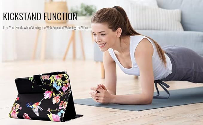 KEROM Case for Galaxy Tab A9+ Plus 11 Inch 2024 2023 (SM-X210/X216/X218), Samsung Tablet A9 Plus Case, PU Leather Stand Cover Case for Samsung Galaxy Tab A9+ Plus, Auto Wake/Sleep - Bird Flower