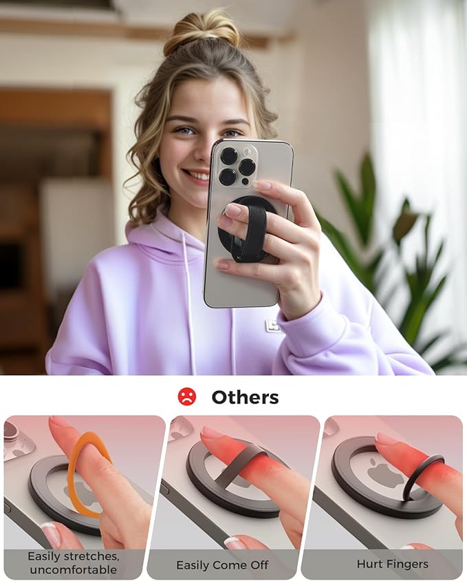 SUPERONE for MagSafe Phone Grip, Magnetic Phone Ring Holder, Magnetic Phone Grip with MagSafe Strap, Adjustable Finger Ring Grip Kickstand for iPhone 17 16 15 14 13 12 Series Mag Safe Accessories