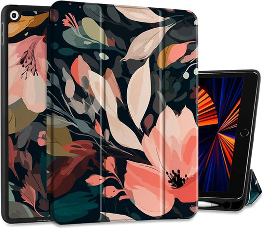 DONGKE Case Compatible with iPad 10.2 Inch 2021 2020 2019 iPad 9th/8th/7th Generation with Pencil Holder, Slim Stand Protective Case with Soft TPU Back, Auto Sleep/Wake Cover, Painted Florals
