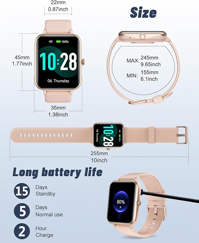 GRV Smart Watch for iOS and Android Phones (Answer/Make Calls), Watches for Women IP68 Waterproof Smartwatch Fitness Tracker Watch with Heart Rate/Sleep Monitor Steps Calories Counter (Pink)