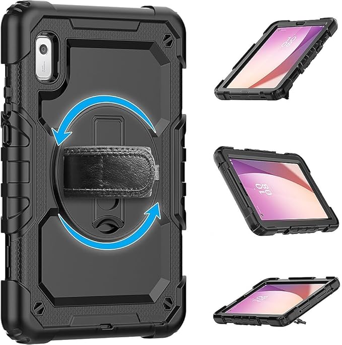 SaharaCase Defense Series Case Cover for Lenovo Tab M9 (2023) [Shockproof Bumper] Heavy Duty Rugged Protection Antislip Integrated Kickstand with HandStrap - Black