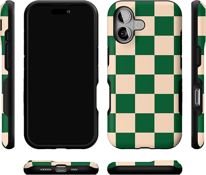 Casely iPhone 17 Case | Fit Check | Green Checkerboard | Bold Protective Design | Compatible with MagSafe