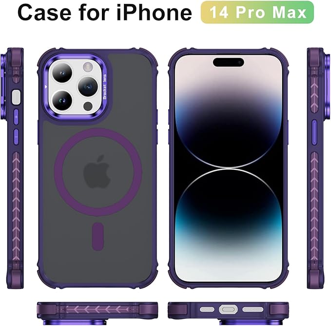 Magnetic for iPhone 14 Pro Max Case Purple with MagSafe Wireless Charging Heavy Duty Military-Grade Shockproof Protection Adjustable Kickstand Slim Matte Anti-Fingerprint Cover Men Women