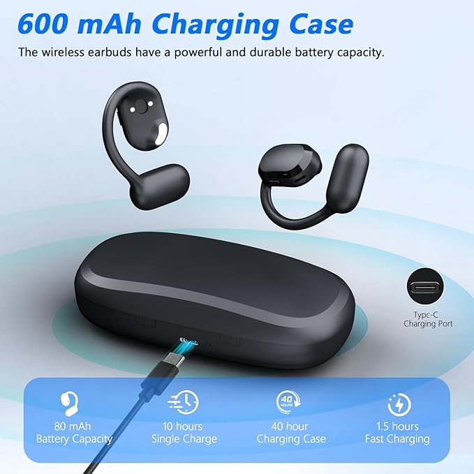 BANIGIPA Open Ear True Wireless Earbuds, Bluetooth 5.4 Headphones w/Dual Mic for Calling, 10g Light&Comfort, Open Ear Earbuds w/Earhooks for Working Running Traveling, IP67 Waterproof, 40H Playtime