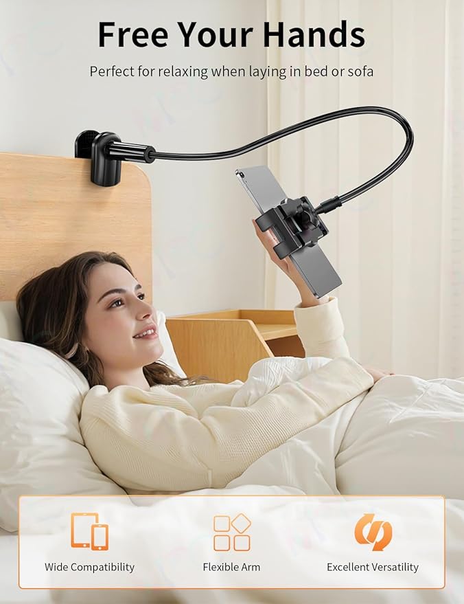 Gooseneck Tablet Holder Stand for Bed Adjustable Flexible Long Arm Tablets Mount Clamp on Table Compatible with iPad Air Mini | Galaxy Tabs | Kindle Fire | Switch or Other 4.7-12.9" Devices