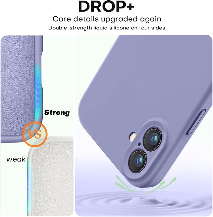 Vooii Compatible with iPhone 16 Case, Liquid Silicone Upgrade [Camera Protection] [Soft Anti-Scratch Microfiber Lining] Shockproof Phone Case for iPhone 16 6.1 inch - Lavender Grey