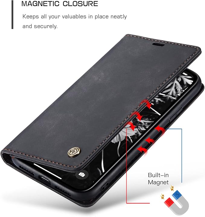 for iPhone 11 6.1-Inch Case, Flip Wallet Leather Case with Card Holder Magnetic Closure Shockproof Kickstand Protective Phone Cases Cover for iPhone 11, Black