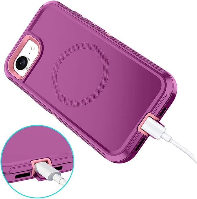for iPhone 16e Case [Compatible with MagSafe] Shockproof 3-Layer Full Body Protection [Without Screen Protector] Rugged Heavy Duty Cover Case for Apple iPhone 16e 6.1" 2025,Purple/Pink
