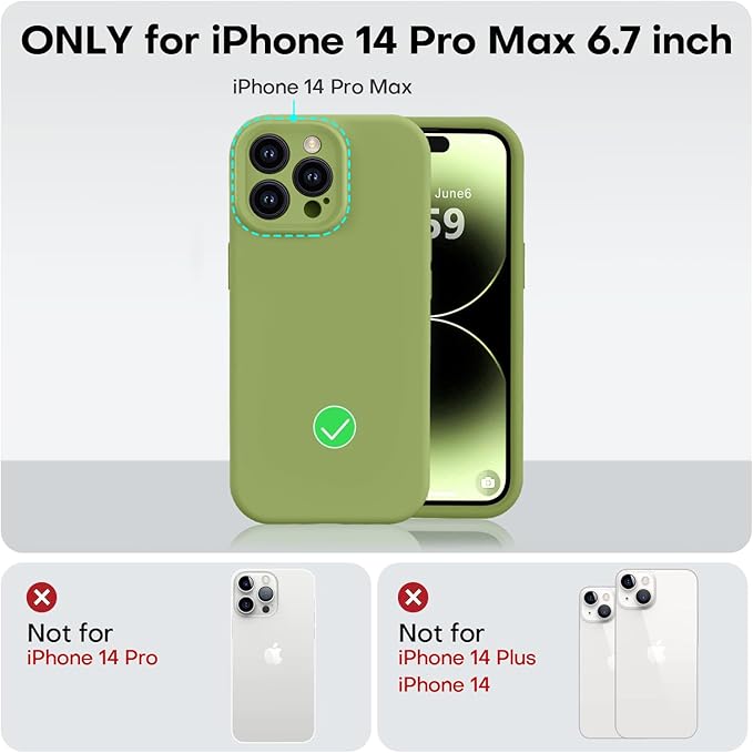 Vooii Compatible with iPhone 14 Pro Max Case, Liquid Silicone Upgrade [Camera Protection] [Soft Anti-Scratch Microfiber Lining] Shockproof Phone Case for iPhone 14 Pro Max 6.7 inch - Cedar Green