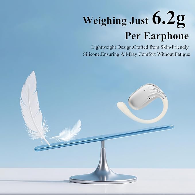 Open Ear Headphones,Ultra-Light 6.2g,Adjustable Ear Hooks,48H Playtime,BT 5.4 Wireless Open Ear Earbuds with IPX5 for Running,Office,Fitness,Workout (Creamy White)