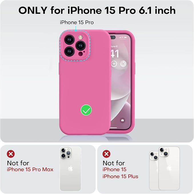 Vooii Compatible with iPhone 15 Pro Case, Upgrade Defender Liquid Silicone, [Camera Protection] [Soft Anti-Scratch Microfiber Lining] Shockproof Phone Case for iPhone 15 Pro 6.1 inch - Pitaya