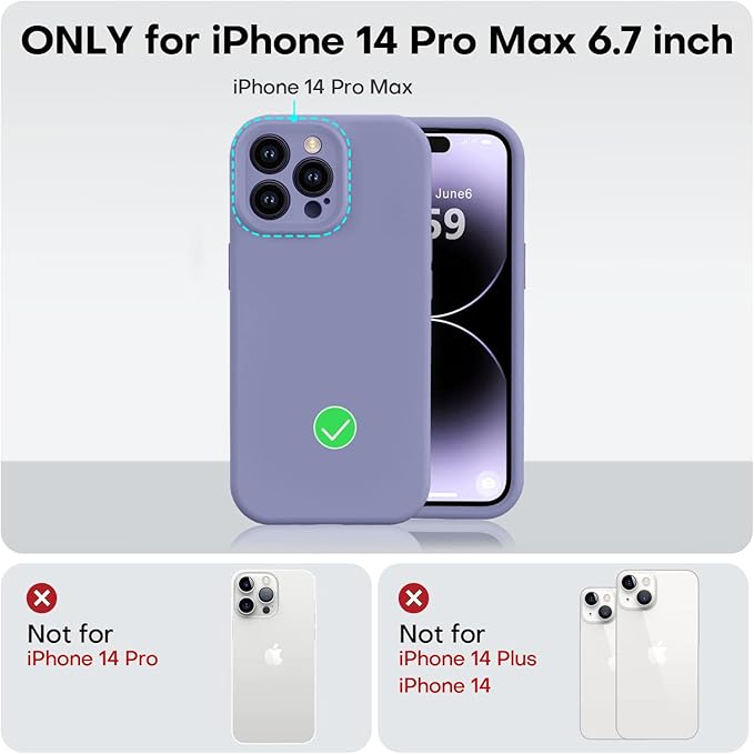 Vooii Compatible with iPhone 14 Pro Max Case, Liquid Silicone Upgrade [Camera Protection] [Soft Anti-Scratch Microfiber Lining] Shockproof Phone Case for iPhone 14 Pro Max 6.7 inch - Lavender Grey