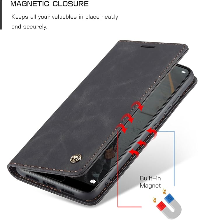 for Huawei P20 Case, Flip Wallet Leather Case with Card Holder Magnetic Closure Shockproof Kickstand Protective Phone Cases Cover for Huawei P20,Black