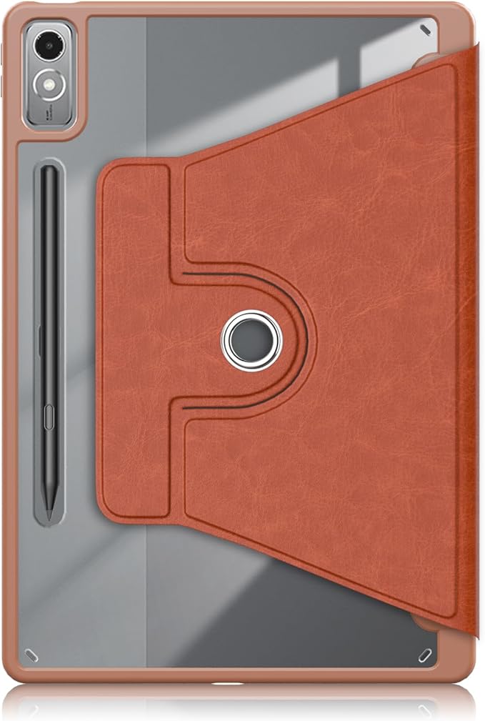 Case for Lenovo Tab P12 12.7 Inch 2023 Tablet,360° Rotating Transparent Back Shell Protective Case with Auto Wake/Sleep Function,Brown