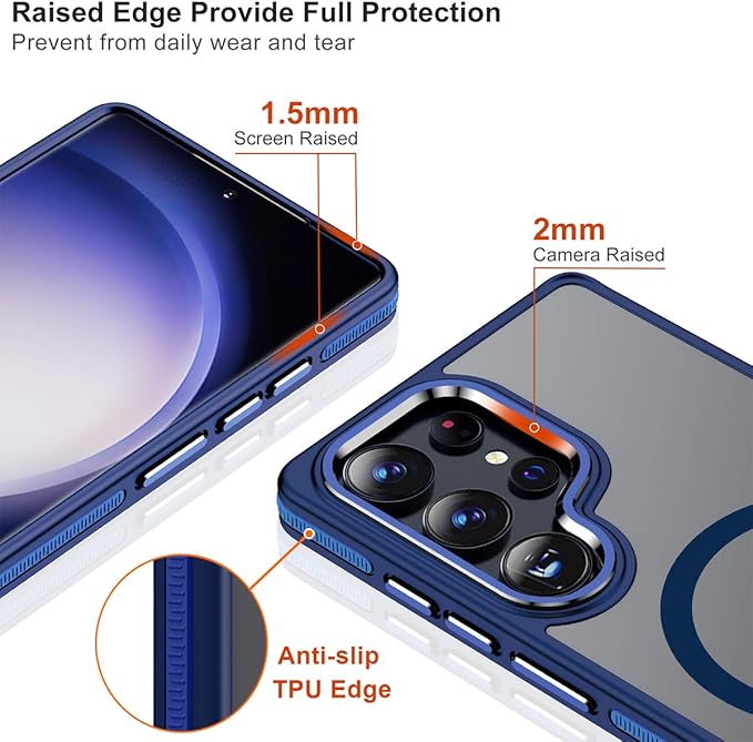 Case for Samsung Galaxy S25 Ultra, Compatible with Magsafe, S25 Ultra Phone Case with Stand Adjustable, Anti-Slip Cover Galaxy S25 Ultra Magnetic Case, Shockproof Protection (Darkblue)