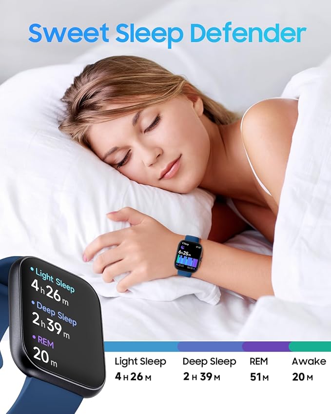 Smart Watch for Men Women, Alexa Built-in, Answer/Make Calls, 1.91" HD Screen Fitness Watch, IP68 Waterproof, 100 Sports, Heart Rate Monitor, Sleep Tracker, Compatible Android iOS, Blue