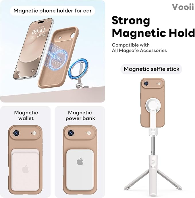 Vooii Magnetic Compatible with iPhone Air Case (Compatible with Magsafe) (Upgraded Camera Protection) Liquid Silicone Shockproof Full Body Protective Phone Cover for Women Men, Light Brown, 6.5"