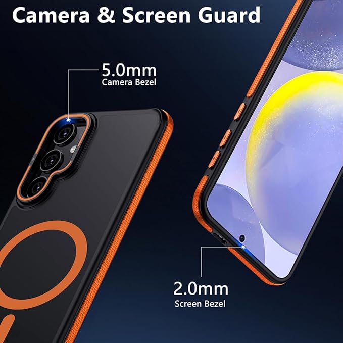 TIANNIUKE for Samsung Galaxy S24 Case, Compatible with MagSafe, Anty-Slip Grip,Military-Grade Protective, Adjustable Kickstand Phone Case, Magnetic Case (Orange)