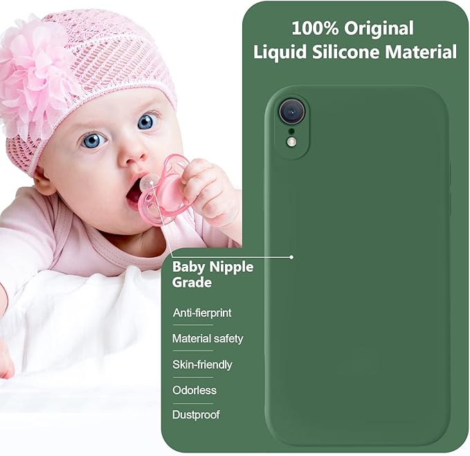 Vooii Compatible with iPhone XR Case, Upgraded Liquid Silicone with [Flat Edges] [Camera Protection] [Soft Anti-Scratch Microfiber Lining] Phone Case for iPhone 10 XR 6.1 inch - Green