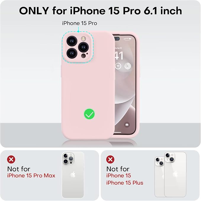 Vooii Compatible with iPhone 15 Pro Case, Upgrade Defender Liquid Silicone, [Camera Protection] [Soft Anti-Scratch Microfiber Lining] Shockproof Phone Case for iPhone 15 Pro 6.1 inch - Chalk Pink