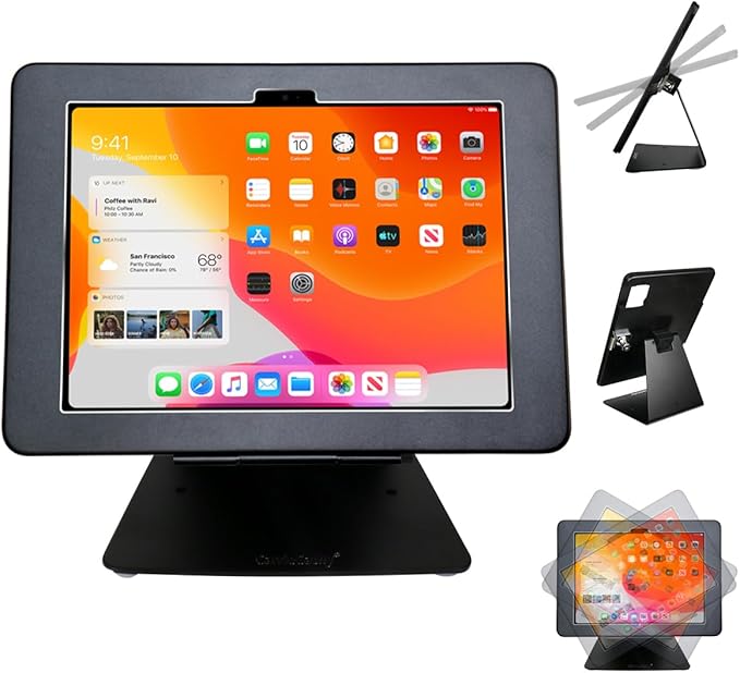 Desktop Anti-Theft Security Kiosk POS Stand Holder Enclosure for 2025 iPad 11" (A16) 11th / 10.9" 2022 iPad 10th, Flip & Rotate