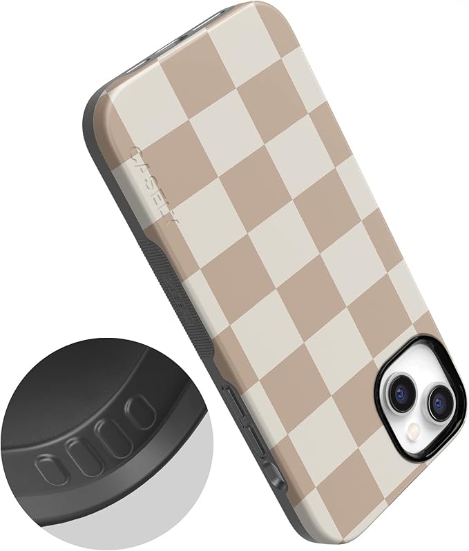 Casely iPhone 14 Case | Fit Check | Neutral Checkerboard Checkered | Compatible with MagSafe | Bold Protective Design