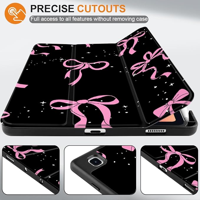 DONGKE Case for Samsung Galaxy Tab S6 Lite 10.4 Inch 2024/2022/2020, Trifold Stand + S Pen Holder + Auto Wake/Sleep + Soft TPU Protective Stand Back Cover, Bows & Stars