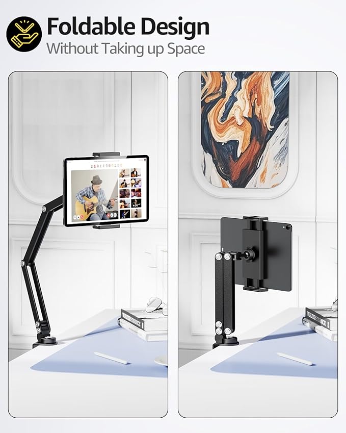 Urmust Tablet Holder Mount with Extendable Arm, Multi-Angle Adjustable for 4.7-13" iPad Pro, Air, Galaxy Tab, Kindle Fire, Switch - Universal Tablet Stand for Desk, Desk & Work