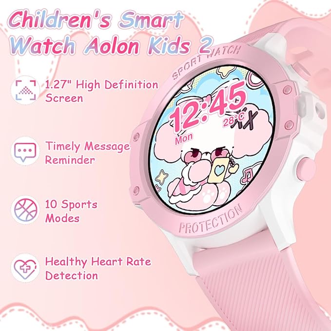 Upgraded Kids2 Smart Watches for Kids, 1.27" HD Screen Game Smart Watch for Boys Girls, IP67 Waterproof, Heart Rate/Sleep Monitoring, Sports Modes Activities Tracker, Compatible for Android iOS