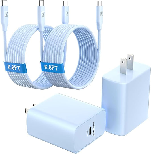 45W Super Fast Charger Type C, [2 Pack] 45 Watt USB-C Charger PD/PPS Wall Charging Block for Samsung Galaxy S25 Ultra/S24/S23 Ultra/S23+/S22 Ultra/S22+/S20 Ultra, Tab S8(Blue, with 2X 6.6ft Cable)
