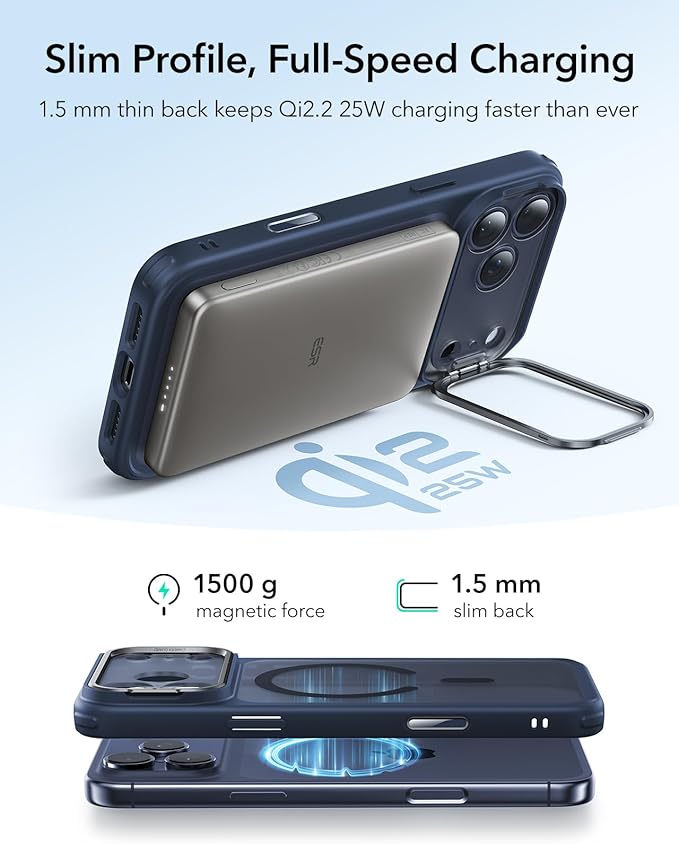 ESR for iPhone 17 Pro Max Case with Stand, Camera Control Cover Compatible with MagSafe, Military-Grade Drop Protection Magnetic Phone Case, Scratch-Resistant Back Cover,Frosted Blue