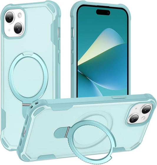 Compatible with iPhone 15 Case with Invisible Magnetic Ring Stand [Compatible with Magnetic] [Military Drop Protection] Shockproof Slim Hard Back Soft Edge Case 6.1 Inch, Blue