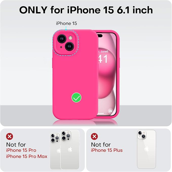Vooii Compatible with iPhone 15 Case, Upgrade Defender Liquid Silicone, [Enhanced Camera Protection] [Soft Anti-Scratch Microfiber Lining] Shockproof Phone Case for iPhone 15 6.1 inch - Hot Pink
