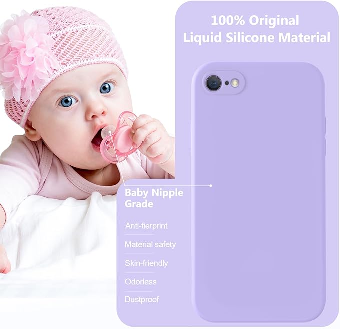 Vooii for iPhone SE Case 2022/3rd/2020,iPhone 8/7 Case, Upgraded Liquid Silicone with [Flat Edges] [Camera Protection] [Soft Anti-Scratch Microfiber Lining] Phone Case for iPhone SE - Light Purple