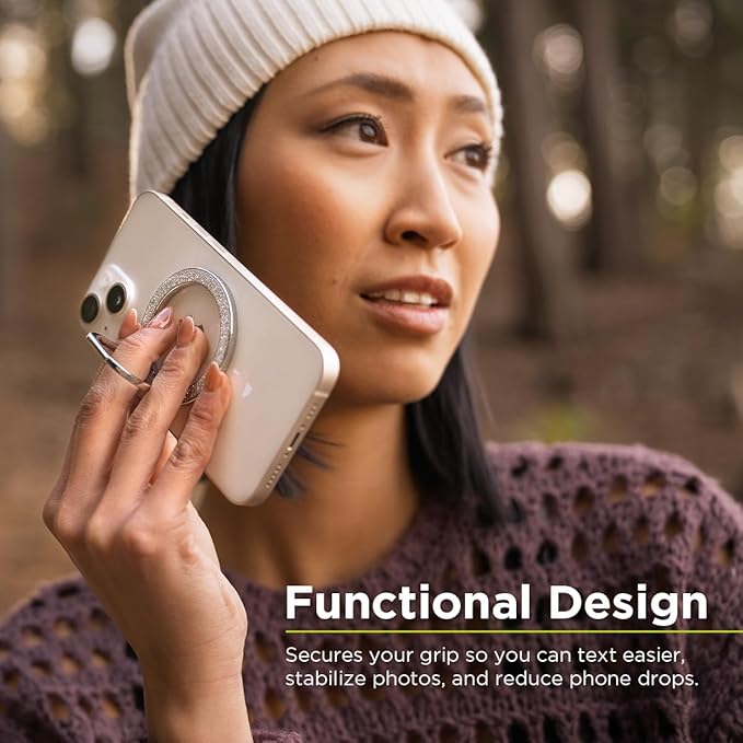 PureGear Magnetic Phone Grip Ring Stand, Magnetic Phone Ring Holder for MagSafe iPhone 16, 16 Pro, 16 Plus, 16 Pro Max, 15, 15 Plus, 14, 14 Pro, 14 Pro Max, 13, 12, Adjustable Kickstand(Carbon Fiber)