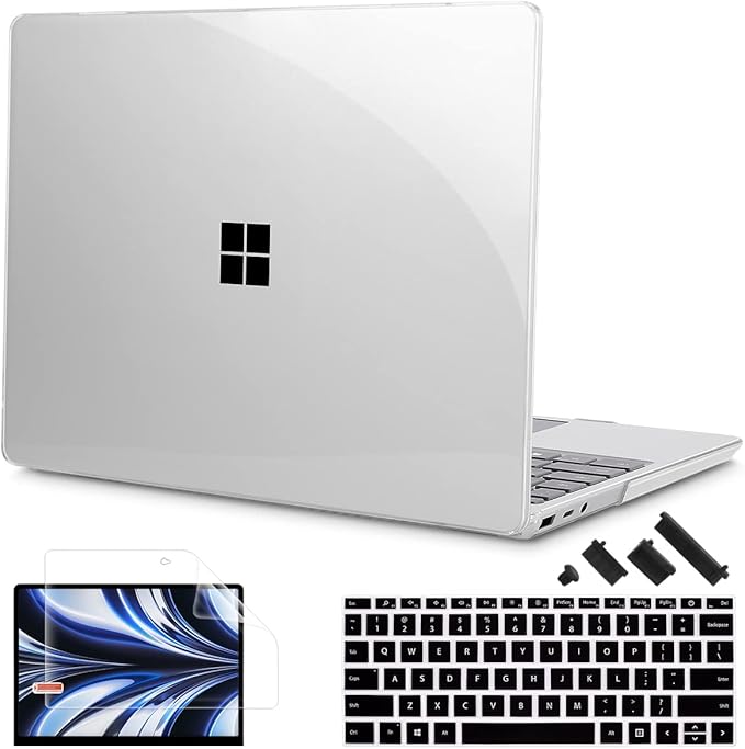 Tuiklol Case for 12.4 Inch Microsoft Surface Laptop Go 3/2 / 1 2023-2020 Releases, Plastic Hard Shell Case with Screen Protector and Keyborad Cover +Dust Plugs Model 2013/1943,Crystal Clear