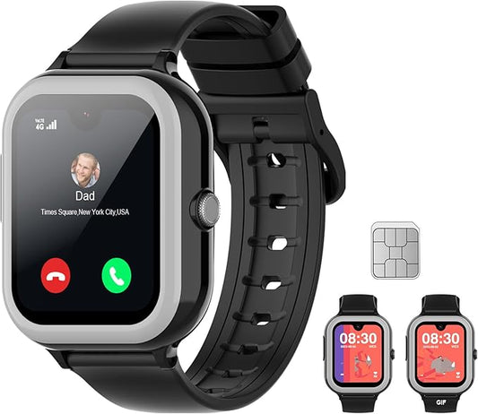 Wonlex 4G GPS Kids Smartwatch with SIM Card, 1.78" AMOLED Large Touch Screen Smart Watch for Kids, Boys Girls Phone Watch with Video Voice Calls, SOS, Camera, Pedometer, Alarm, Game(Black)