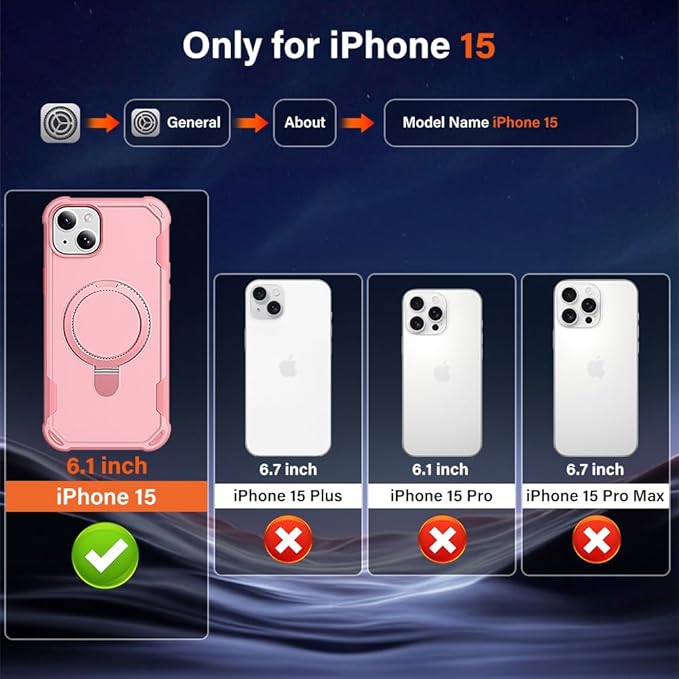 Designed for iPhone 15 Case with Magnetic Stand [Military Drop Protection][Compatible with Magnet] Shockproof 15 Phone Case with Ring Holder, Pink