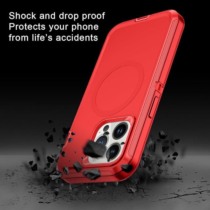for iPhone 14 Pro Max Case [Compatible with MagSafe] Shockproof 3-Layer Full Body Protection Rugged Heavy Duty Cover Case for Apple iPhone 14 Pro Max 6.7",Red