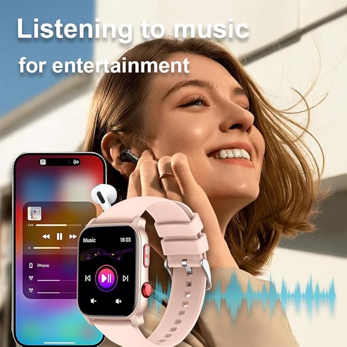 QTLLBT Smart Watch for Men Women 1.83 inch Screen Compatible iOS Android IP68 Waterproof 100+ Sports Bluetooth Fitness Watch Sleep Heart Rate Monitor (Pink)