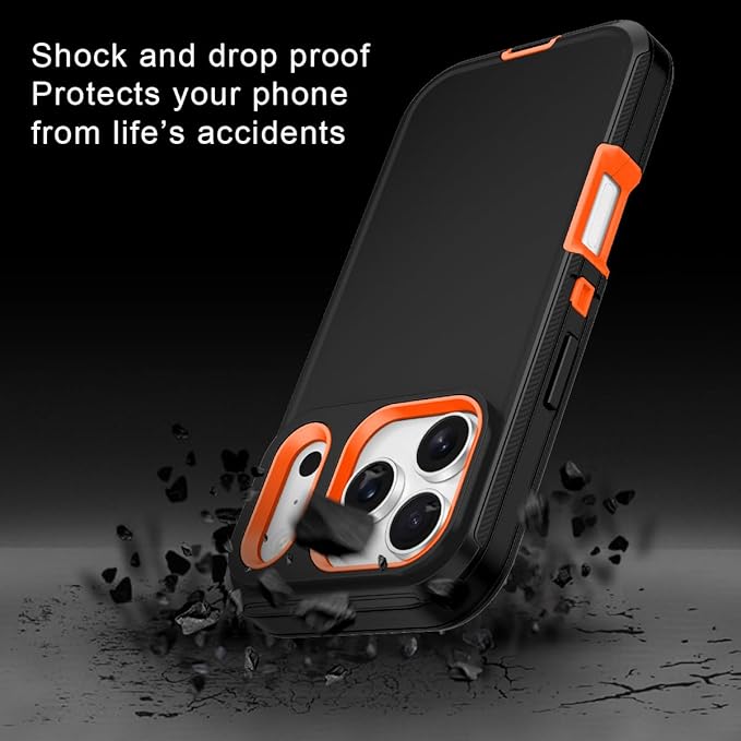 for iPhone 17 Pro Max Case Shockproof Dust/Drop Proof 3-Layer Full Body Protection [Without Screen Protector] Rugged Heavy Duty Cover Case for Apple iPhone 17 Pro Max 6.9" 2025,Black/Orange
