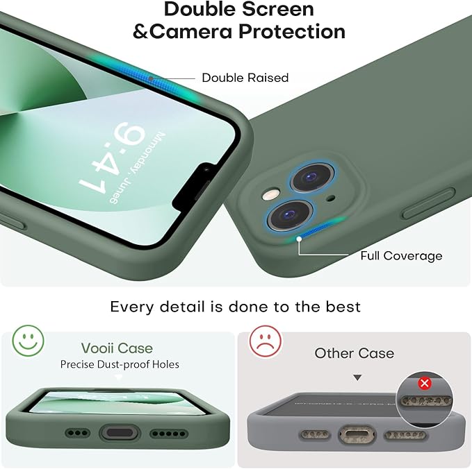 Vooii Compatible with iPhone 13 Case, Liquid Silicone Upgrade [Camera Protection] [Soft Anti-Scratch Microfiber Lining] Shockproof Phone Case for iPhone 13 6.1 inch - Cypress