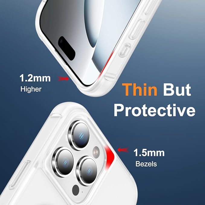 Magnetic Compatible with iPhone 16 Pro Max Case with Stand [Military Grade Drop Tested][Compatible with Magnet] Ring Translucent Slim Hard Back Soft Edge, Frost White