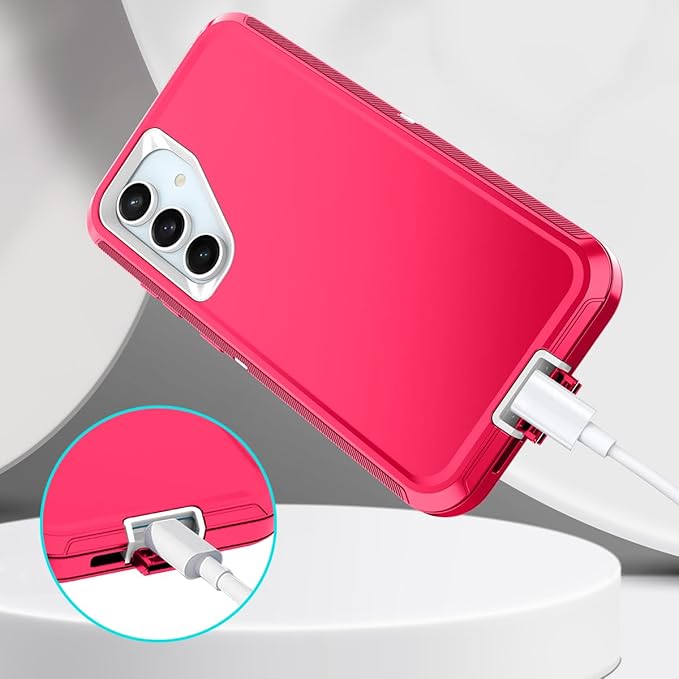 for Samsung Galaxy S24 FE 5G Case Heavy Duty Protective Shockproof Dropproof 3-Layer Full Body Protection [Without Screen Protector] Tough Rugged Case for Galaxy S24 FE,Pink/White