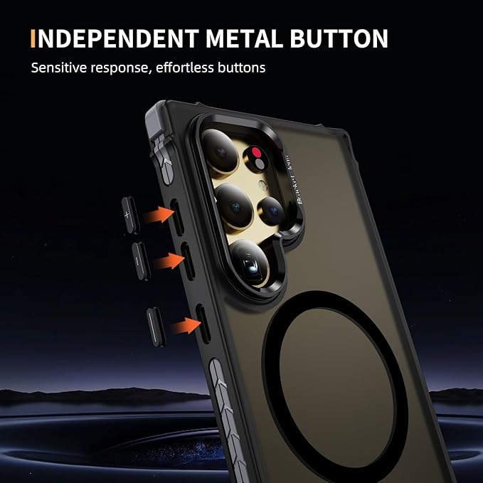 Magnetic for Samsung Galaxy S24 Ultra Case Black Fit for MagSafe Military-Grade Shockproof Protection Adjustable Kickstand Slim Matte Anti-Fingerprint Cover Men Women